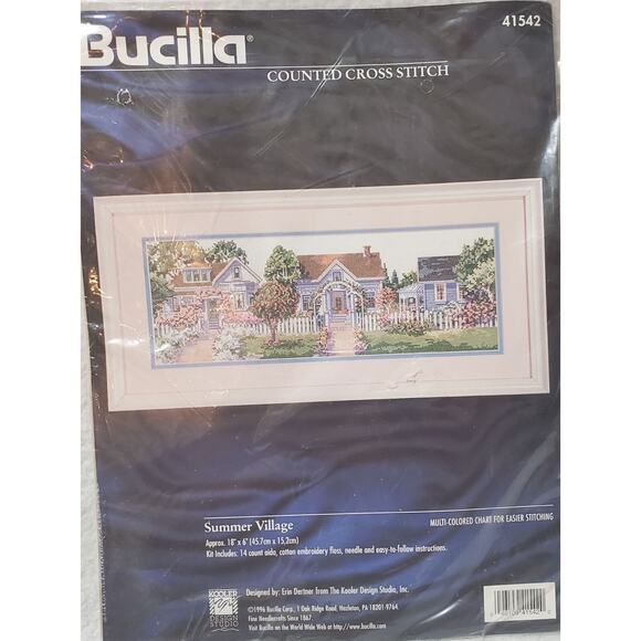 VTG 1996 Bucilla Summer Village #4152 Counted Cross Stitch 18" x 6" NOS - Picture 1 of 6